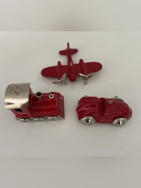 Vintage Red Metal Vehicle Christmas Ornaments (Set of 3)